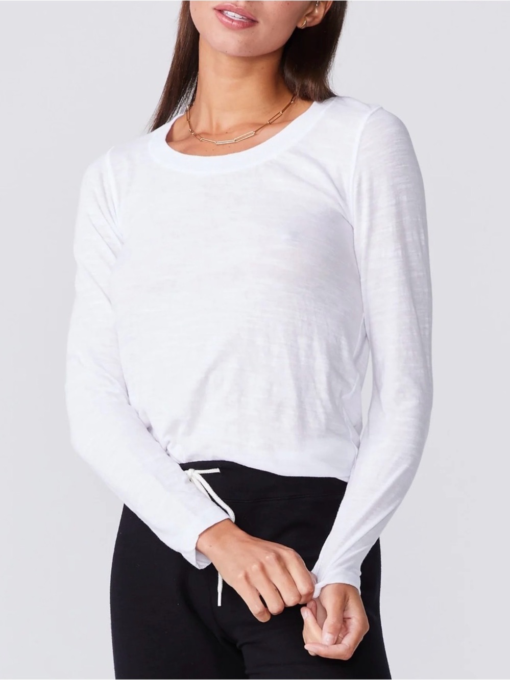 Monrow Textured Tri-blend Women's Long Sleeve Tan Crewneck Top